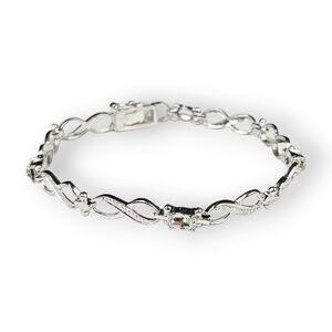 Sterling Infinity Link Tennis Bracelet White CZ Rhodium Plated 925 Silver 7.5"